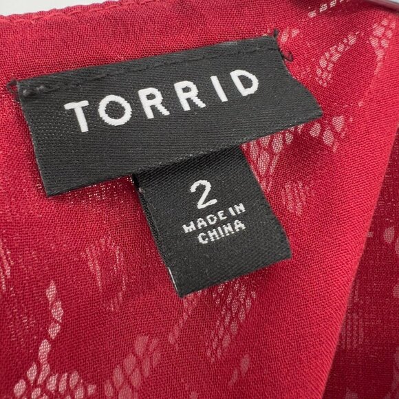 Torrid Plus Women's Peplum Lace Long Sleeve Lined Red Top 2X - Picture 9 of 10